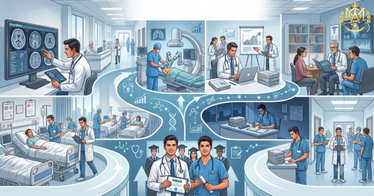 Doctor salary in India showing career growth from MBBS internship to specialist doctor with increasing earning potential