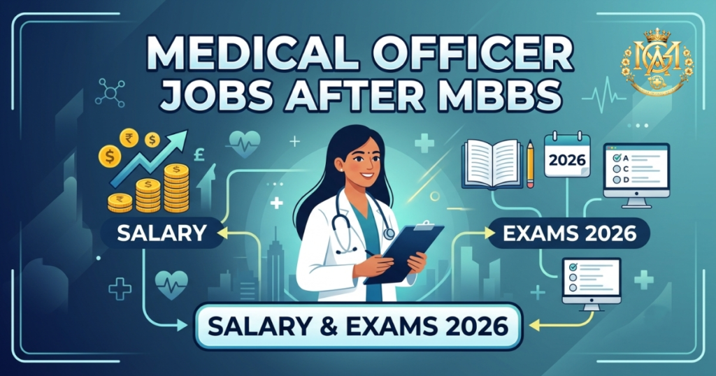 Medical Officer jobs after MBBS showing career opportunities, salary, and government medical exams for MBBS graduates