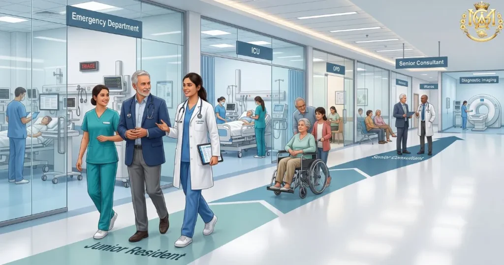 Clinical jobs after MBBS showing a young doctor providing patient care and building a successful clinical medical career in a modern hospital