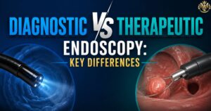Doctor reviewing clinical indications for diagnostic vs therapeutic endoscopy