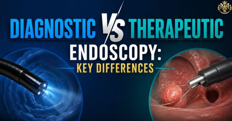 Doctor reviewing clinical indications for diagnostic vs therapeutic endoscopy