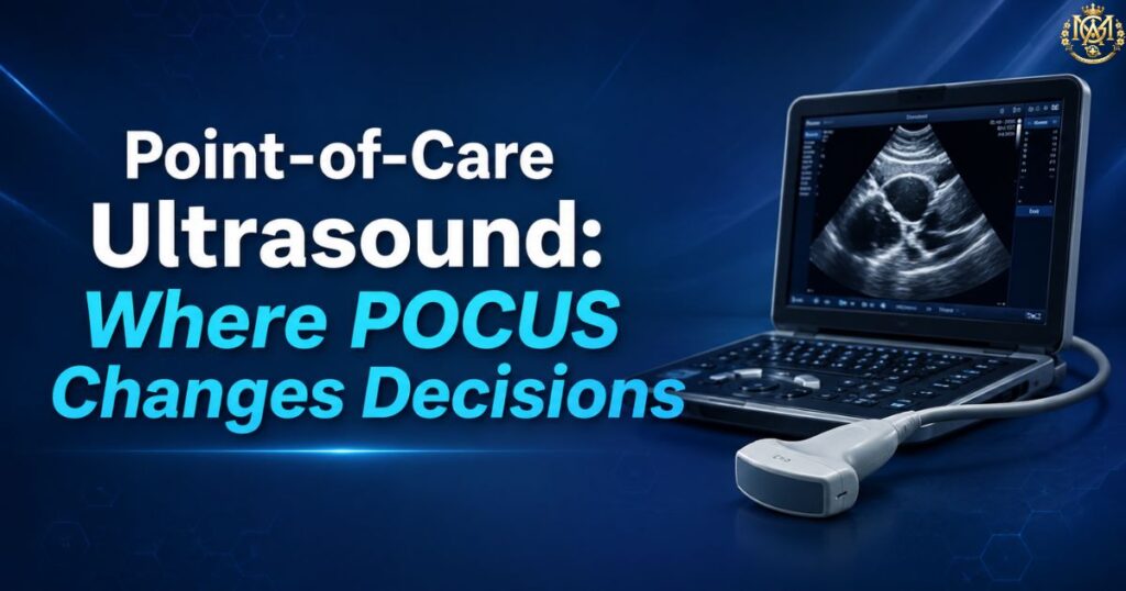 Doctor using point of care ultrasound at the bedside to make a clinical decision