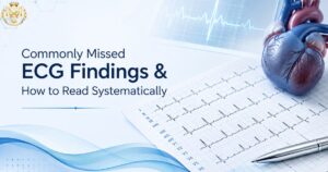 Doctor carefully reviewing an ECG to avoid common interpretation mistakes in primary care