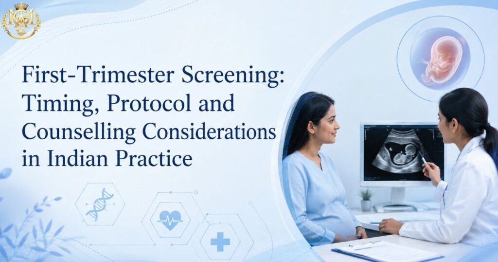 Doctor explaining first-trimester screening protocols and NT scan results to a patient