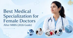 Confident female doctor representing the best medical specialization options after MBBS