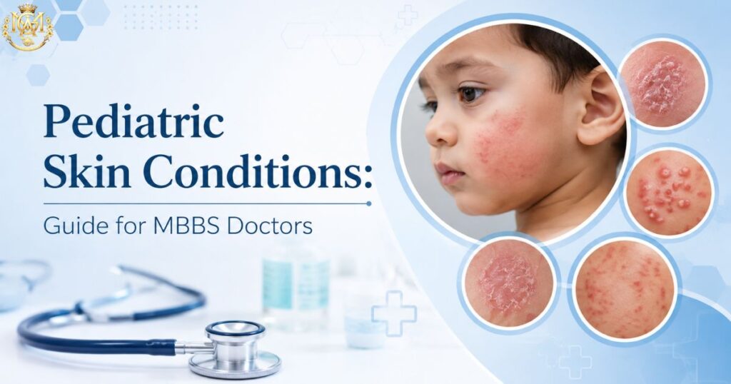 Doctor examining a child representing common pediatric skin conditions in general practice
