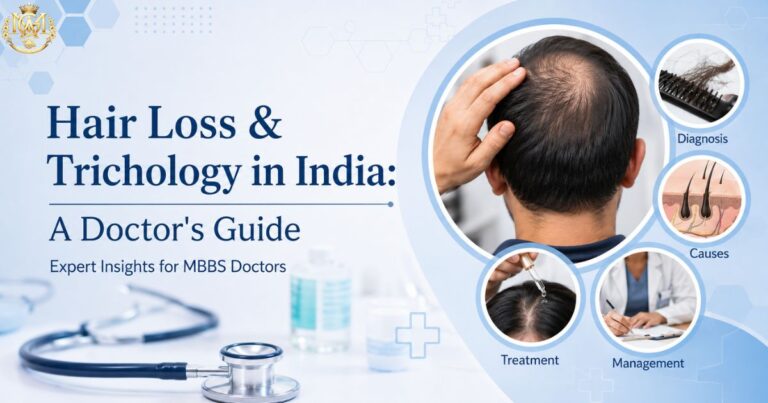 Doctor examining a patient's scalp representing a clinical guide to hair loss and trichology in India